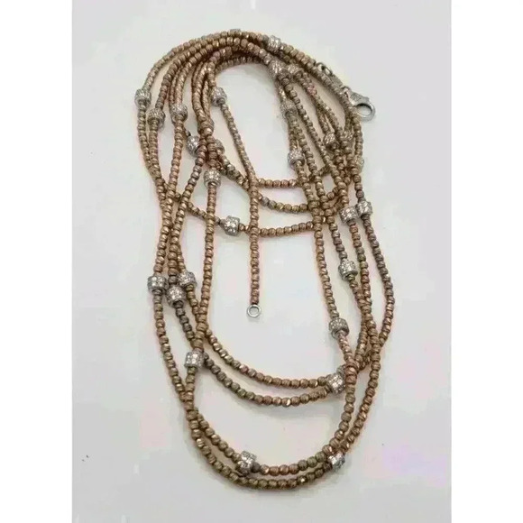 Lisa Robertson 18k Gold On 925 Sterling Silver Necklace Rhinestone Beads Long - Picture 4 of 15